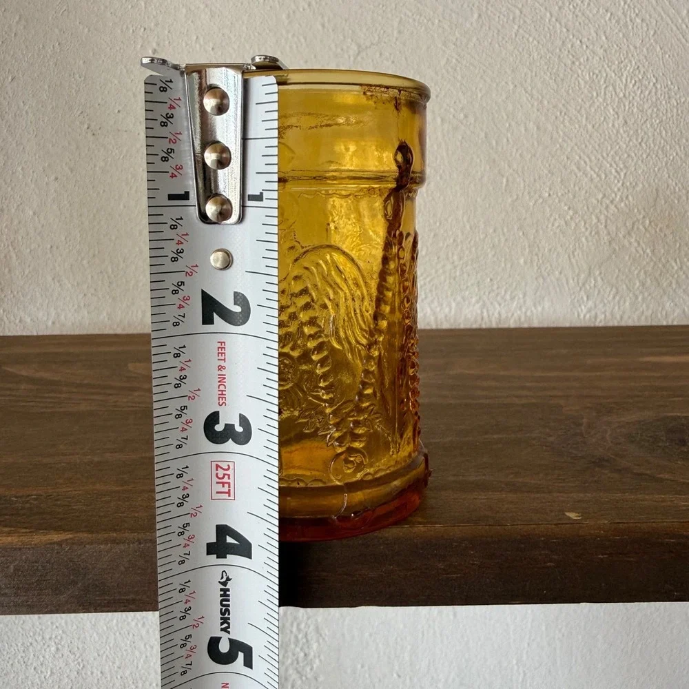 Vintage Wheaton Glass Amber Eagle Drum Juice Glass Tumbler 4